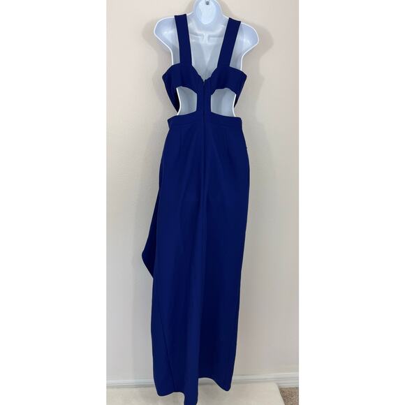 BCBGMAXAZRIA Blue Teal Cutout Asymmetric Maxi Dress Size 6 - Picture 6 of 8